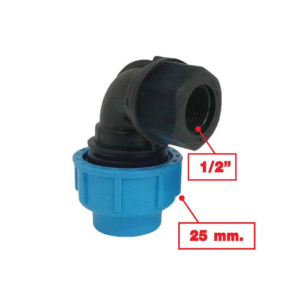 ข้องอสวมล็อก เกลียวใน ตรามือ PN16 25 มม.X1/2 นิ้ว