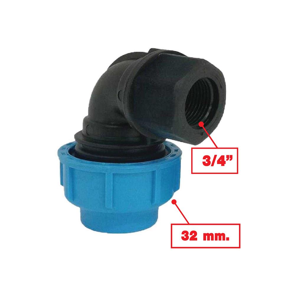 ข้องอสวมล็อก เกลียวใน ตรามือ PN16 32 มม.X3/4 นิ้ว