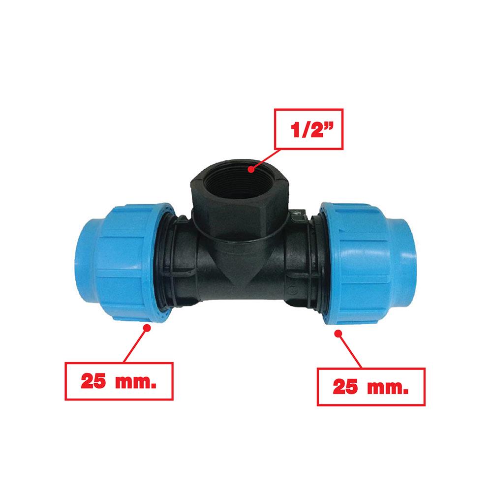ข้อต่อสามทาง เกลียวใน ตรามือ PN16 25 มม.X1/2 นิ้ว