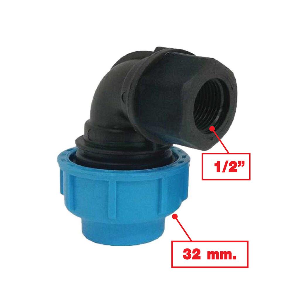 ข้องอสวมล็อก เกลียวใน ตรามือ PN16 32 มม.X1/2 นิ้ว