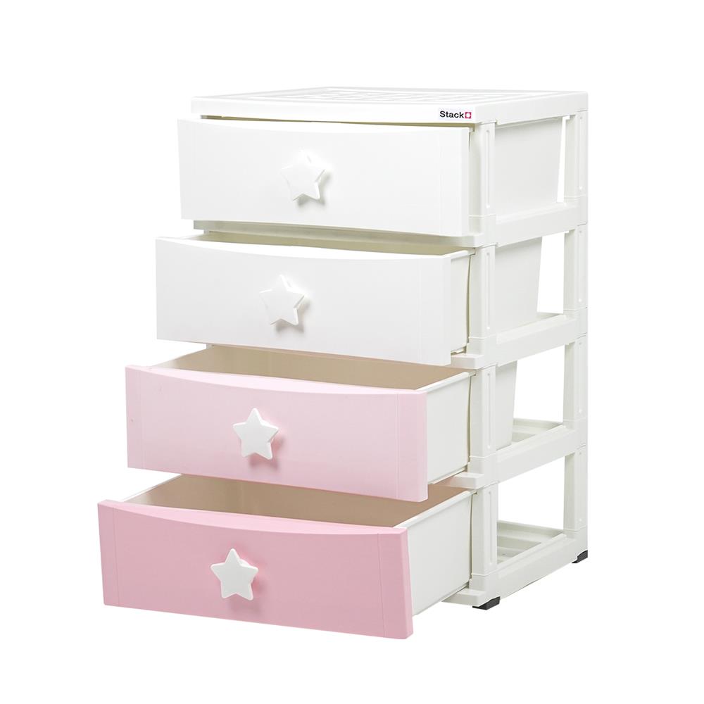 ตู้ลิ้นชัก 4 ชั้น STACKO C5 STAR 56x45x84 ซม. สีชมพู/ขาว