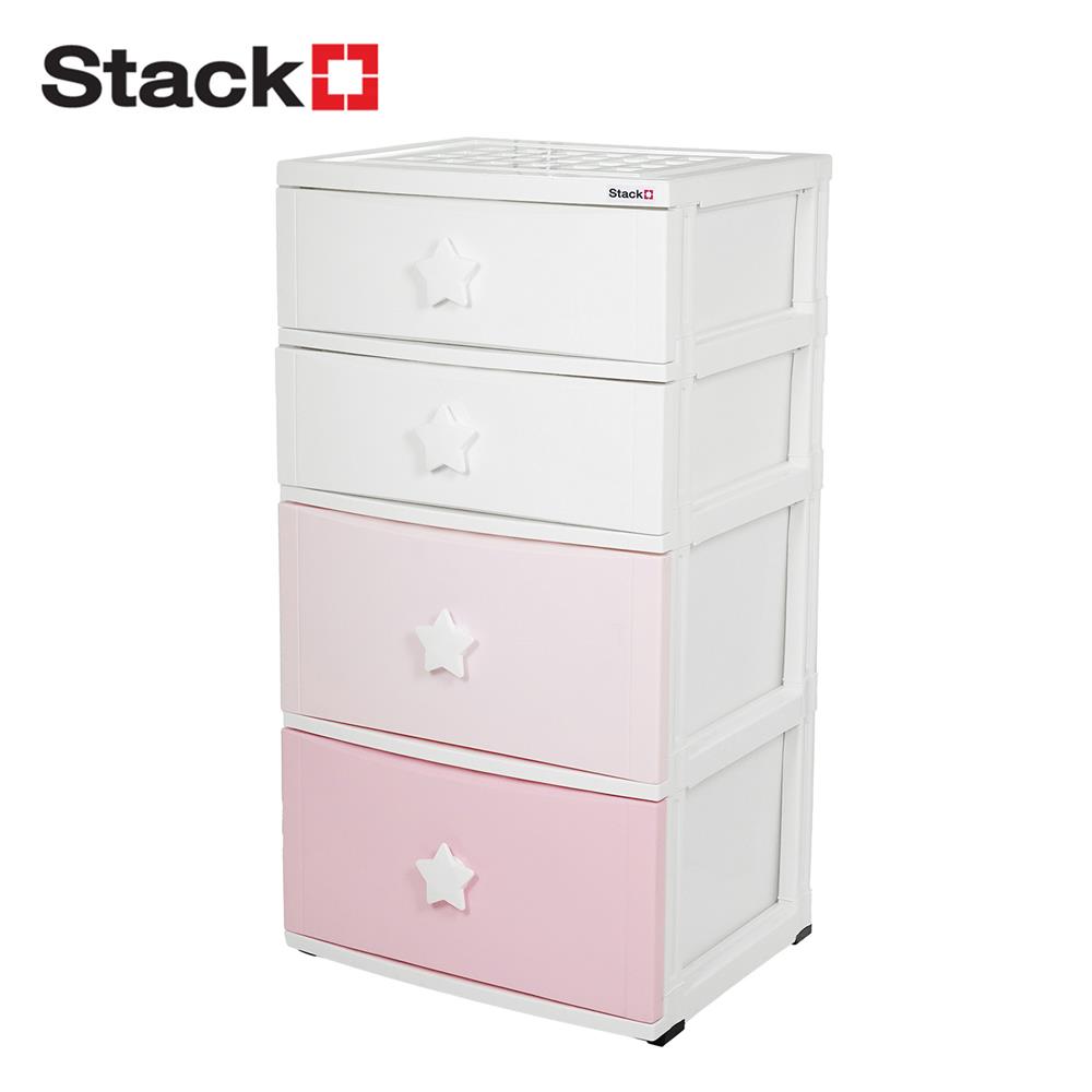 ตู้ลิ้นชัก 4 ชั้น STACKO C12 STAR 56x45x105 ซม. สีชมพู/ขาว_0