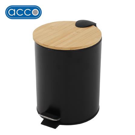 ถังขยะเหยียบกลมฝาไม้ ACCO SYLVAN 5 ลิตร สีดำ