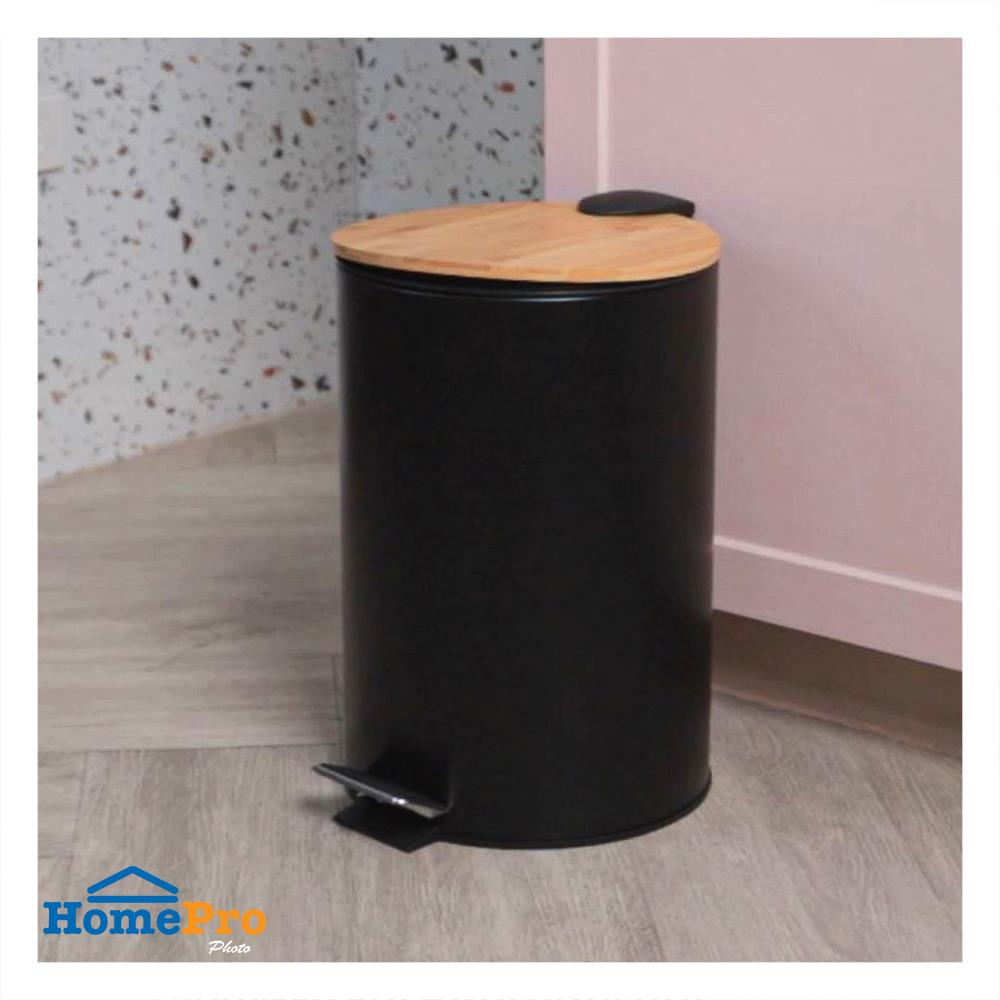 ถังขยะเหยียบกลมฝาไม้ ACCO SYLVAN 12 ลิตร สีดำ