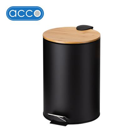 ถังขยะเหยียบกลมฝาไม้ ACCO SYLVAN 12 ลิตร สีดำ