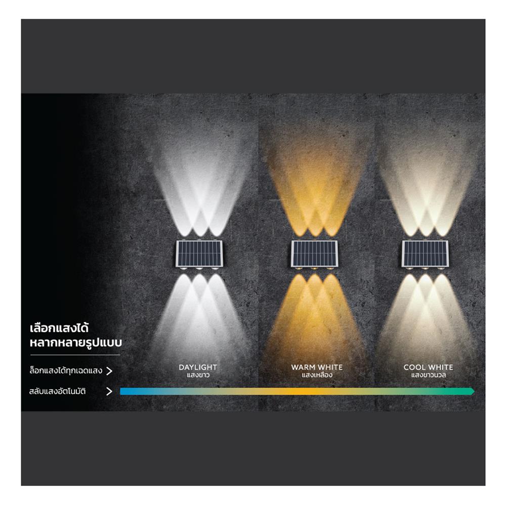 ไฟผนังภายนอก SOLAR LAMPTAN TRILUX 5 วัตต์ DAYLIGHT/COOL WHITE/WARM WHITE สีดำ
