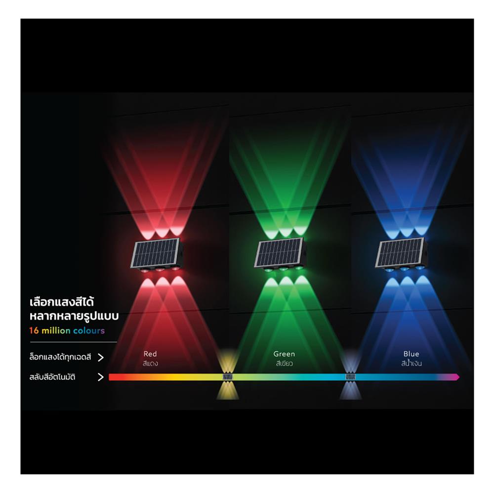 ไฟผนังภายนอก SOLAR LAMPTAN TRILUX 5 วัตต์ RGB สีดำ