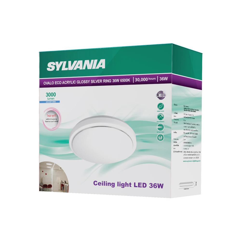 ไฟเพดาน LED SYLVANIA OVALO ECO ACRYLIC GLOSSY SILVER RING 15 นิ้ว 36 วัตต์ DAYLIGHT สีขาว