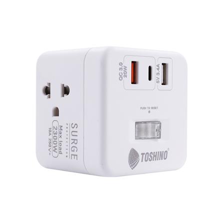 รางปลั๊กไฟ 4 ช่อง 1 สวิตซ์ 2 USB 3.4A 1 TYPE C TOSHINO 1PD20W 10 แอมป์ 2300 วัตต์ 2 เมตร สีขาว_2