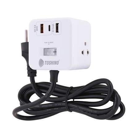 รางปลั๊กไฟ 4 ช่อง 1 สวิตซ์ 2 USB 3.4A 1 TYPE C TOSHINO 1PD20W 10 แอมป์ 2300 วัตต์ 2 เมตร สีขาว_3