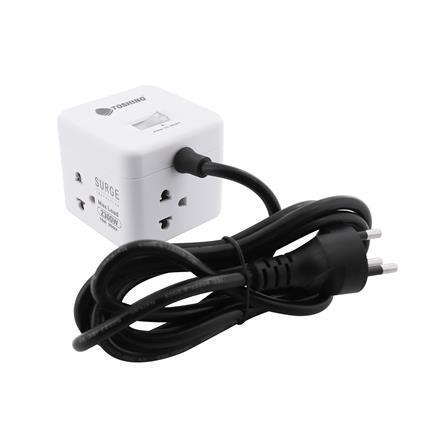 รางปลั๊กไฟ 4 ช่อง 1 สวิตซ์ ทรงลูกเต๋า TOSHINO 10 แอมป์ 2300 วัตต์ 2 เมตร สีขาว_2