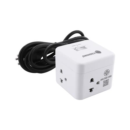 รางปลั๊กไฟ 4 ช่อง 1 สวิตซ์ ทรงลูกเต๋า TOSHINO 10 แอมป์ 2300 วัตต์ 2 เมตร สีขาว_3