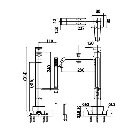 ก๊อกผสมอ่างอาบ COTTO CT329AXZ44 สีเงิน_2