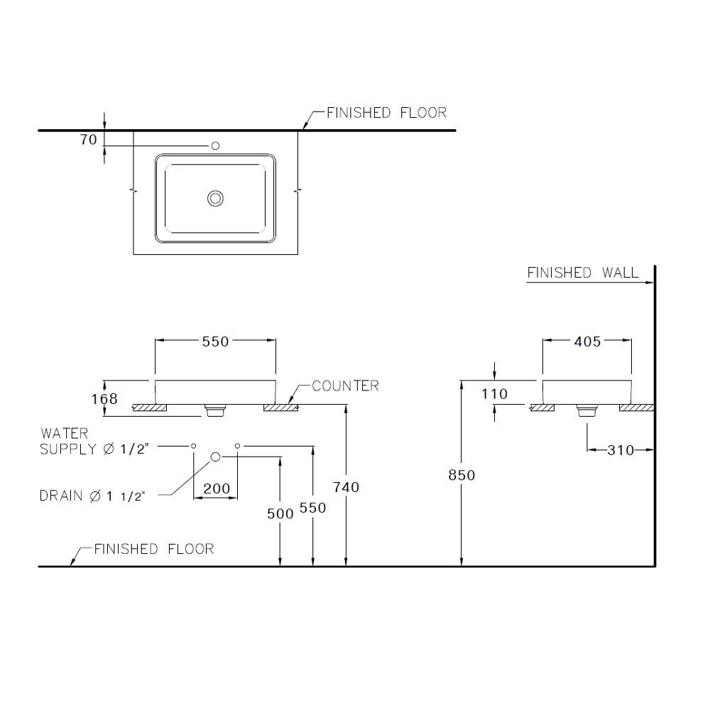 อ่างล้างหน้าวางบน COTTO C00342MWH สีขาว