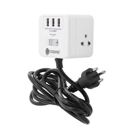 รางปลั๊กไฟ 4 ช่อง 1 สวิตซ์ 3 USB 3.1A TOSHINO 10 แอมป์ 2300 วัตต์ 2 เมตร สีขาว_1