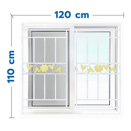 หน้าต่างบานเลื่อน UPVC S-S เหล็กดัด มุ้ง WINDOW ASIA ลายทานตะวัน (สี) 120X110 ซม. สีขาว