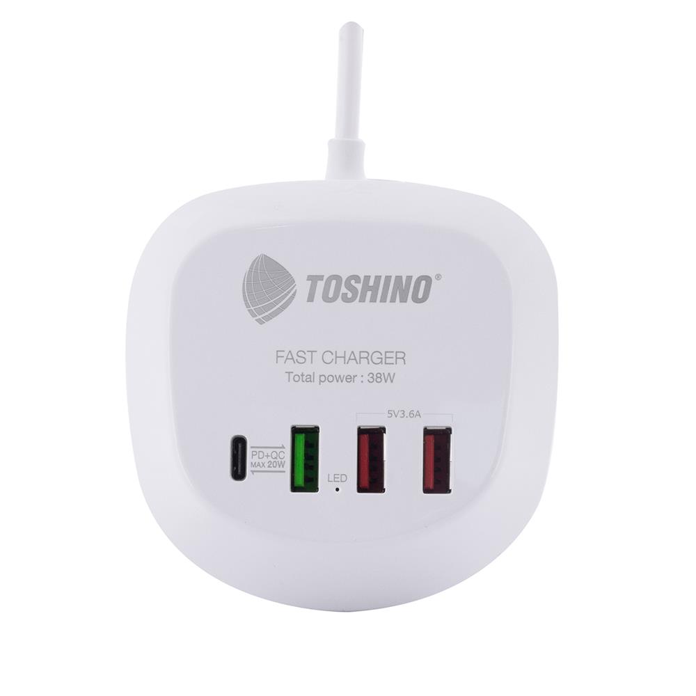 ช่องจ่ายไฟ 3 USB 1 TYPE-C TOSHINO 1.2 เมตร สีขาว