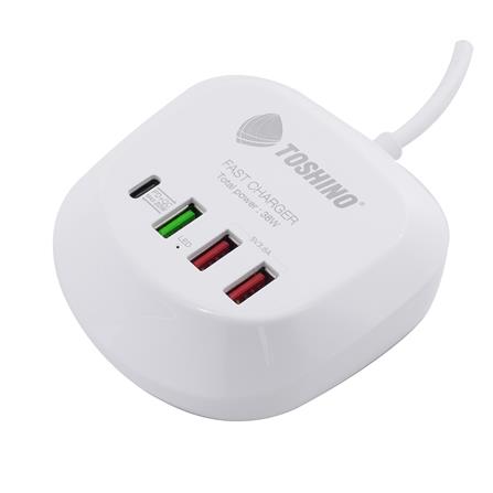 ช่องจ่ายไฟ 3 USB 1 TYPE-C TOSHINO 1.2 เมตร สีขาว_0