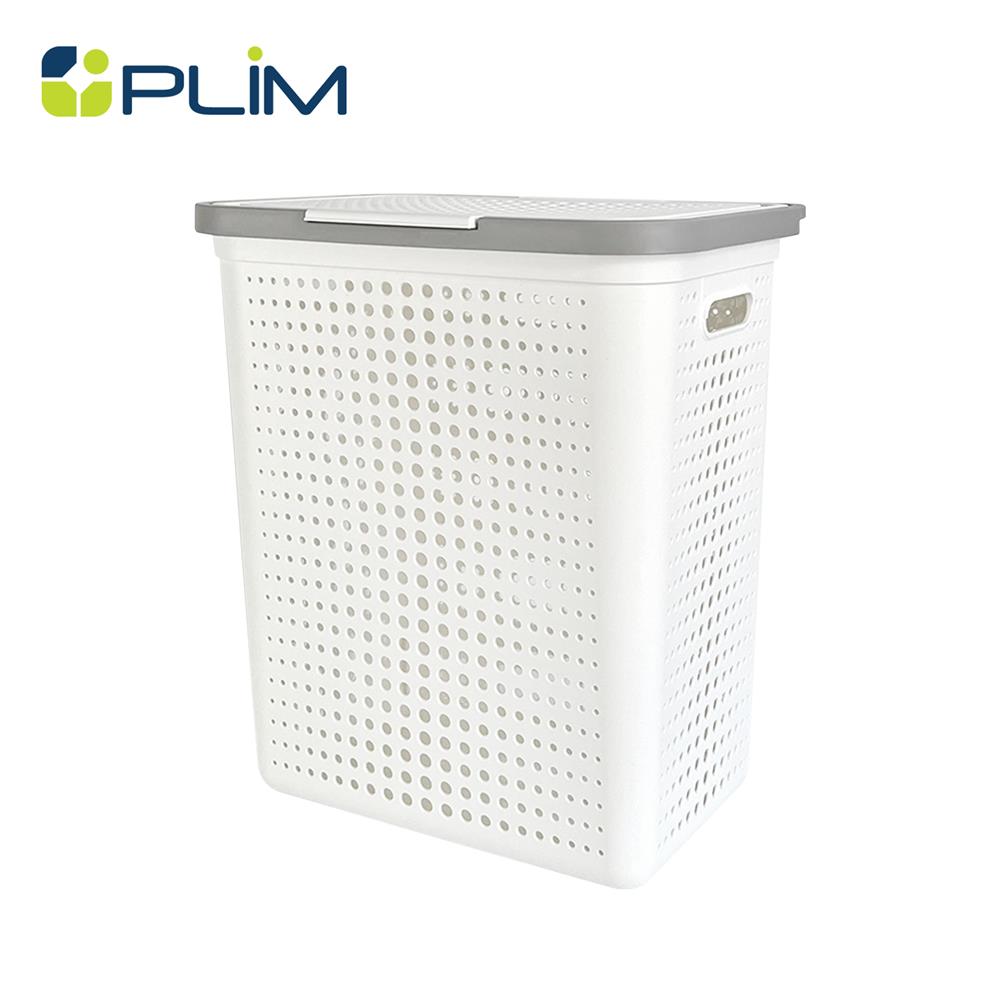 ตะกร้าผ้าเหลี่ยมมีฝา PLIM BUBBLE SIZE L สีขาว