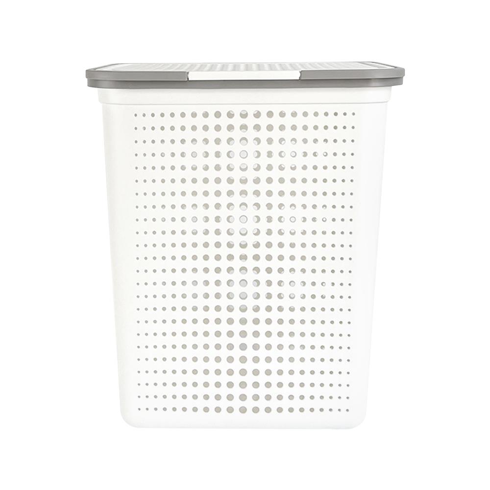 ตะกร้าผ้าเหลี่ยมมีฝา PLIM BUBBLE SIZE L สีขาว