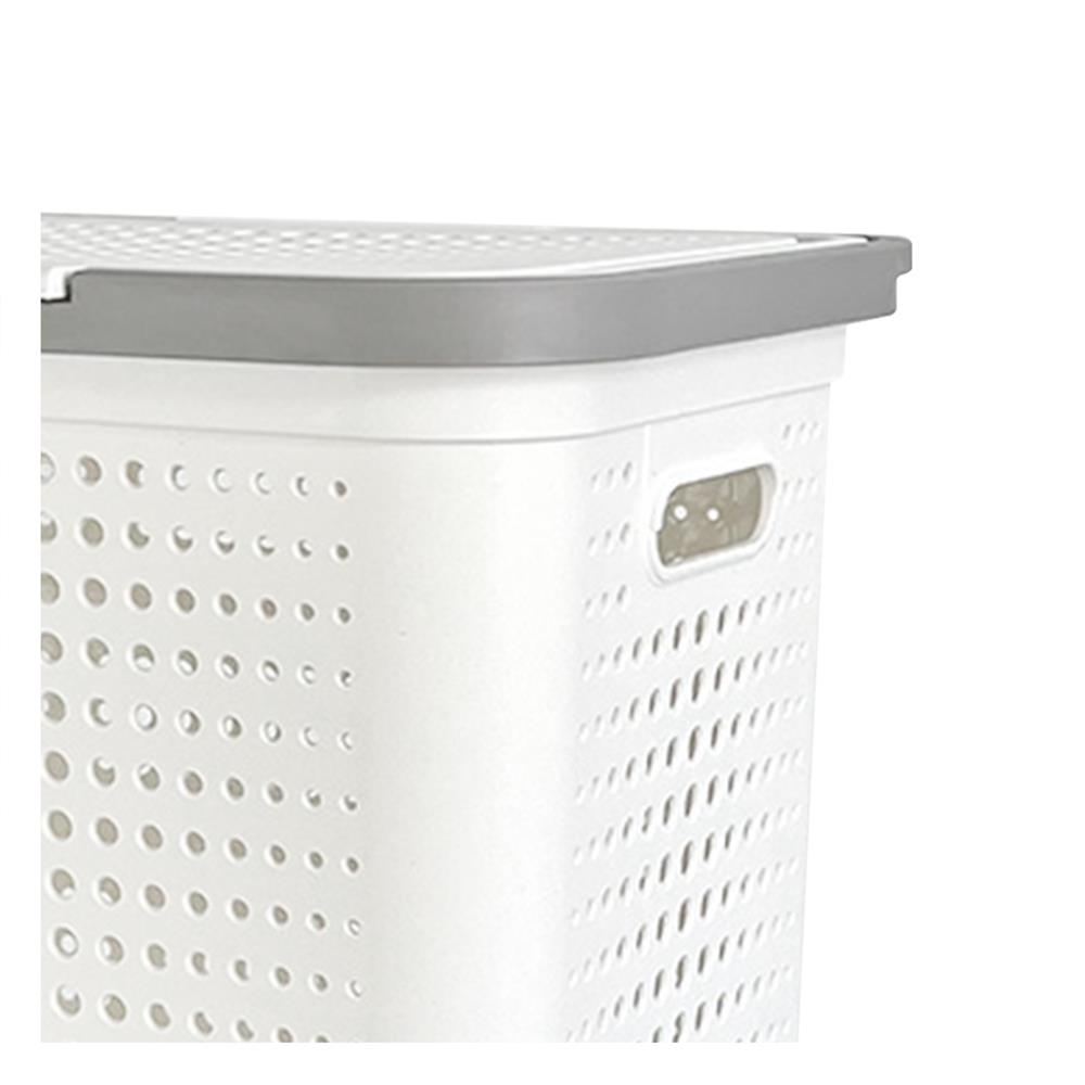 ตะกร้าผ้าเหลี่ยมมีฝา PLIM BUBBLE SIZE L สีขาว