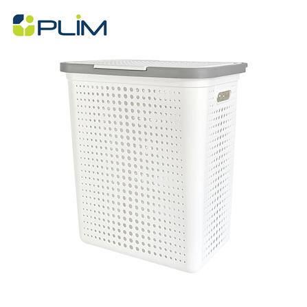 ตะกร้าผ้าเหลี่ยมมีฝา PLIM BUBBLE SIZE L สีขาว