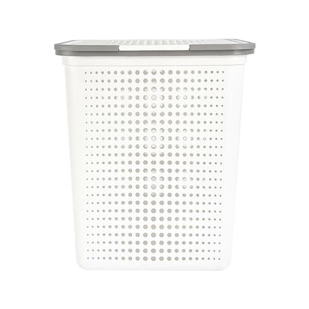 ตะกร้าผ้าเหลี่ยมมีฝา PLIM BUBBLE SIZE L สีขาว_1