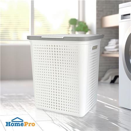 ตะกร้าผ้าเหลี่ยมมีฝา PLIM BUBBLE SIZE L สีขาว_3