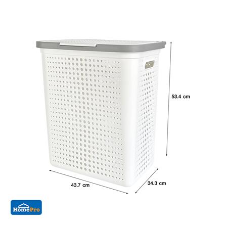 ตะกร้าผ้าเหลี่ยมมีฝา PLIM BUBBLE SIZE L สีขาว_4