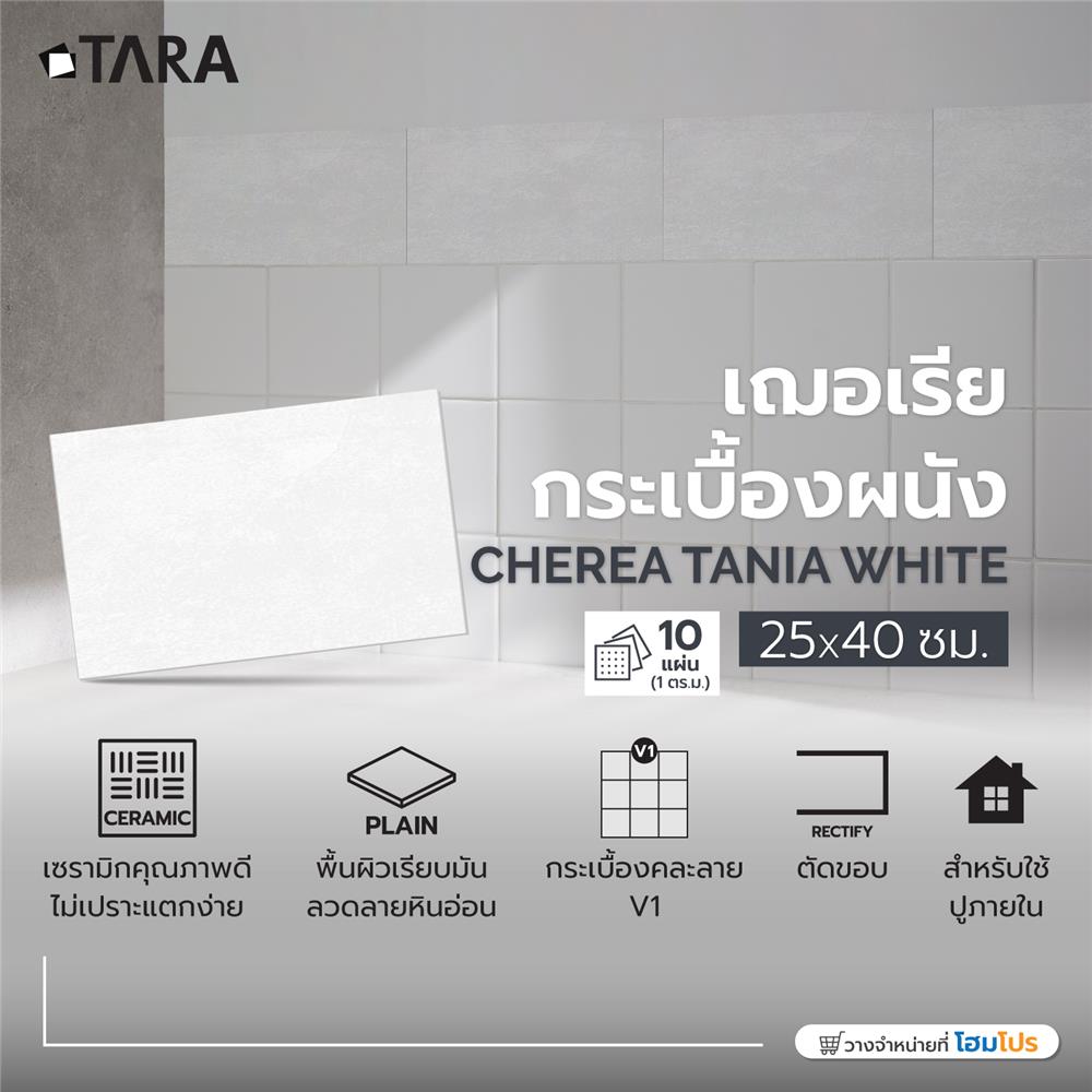 กระเบื้องผนัง 25x40 ซม. TARA ทาร์เนียร์ ไวท์ 1 ตร.ม.