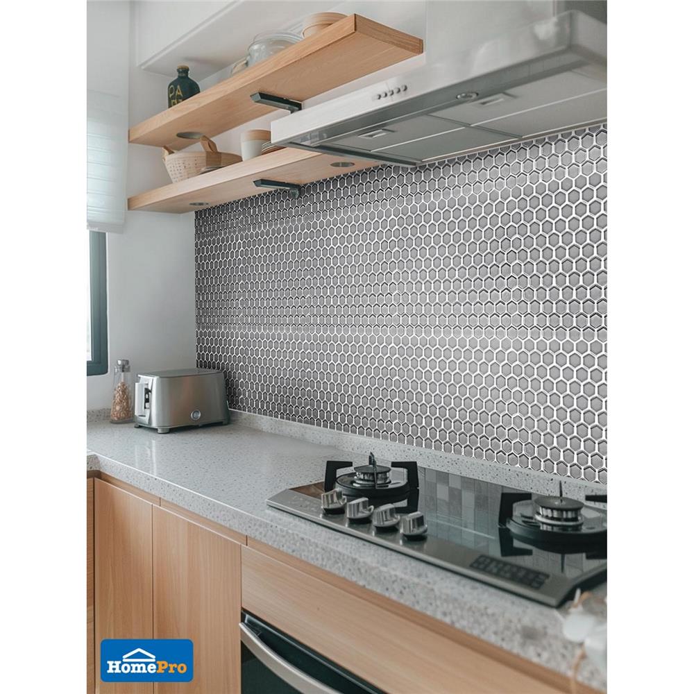 โมเสคพอร์ซเลน 29.8x25.8 ซม. TARA DAWN HExAGON PLATINUM สีเงิน