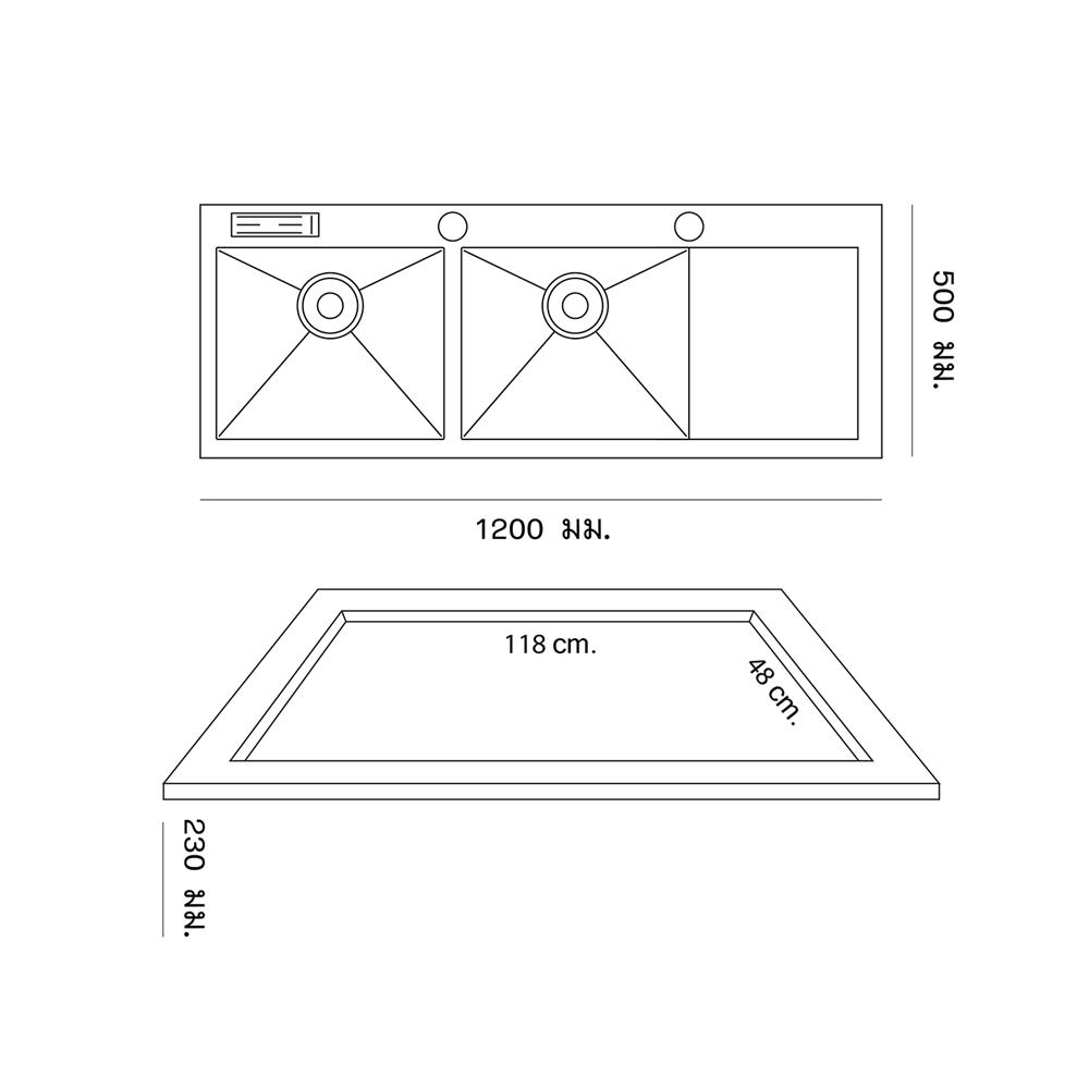 ซิงค์ฝัง 2 หลุม 1 ที่พัก DYNA HOME DH-12050-DTS สีเงิน