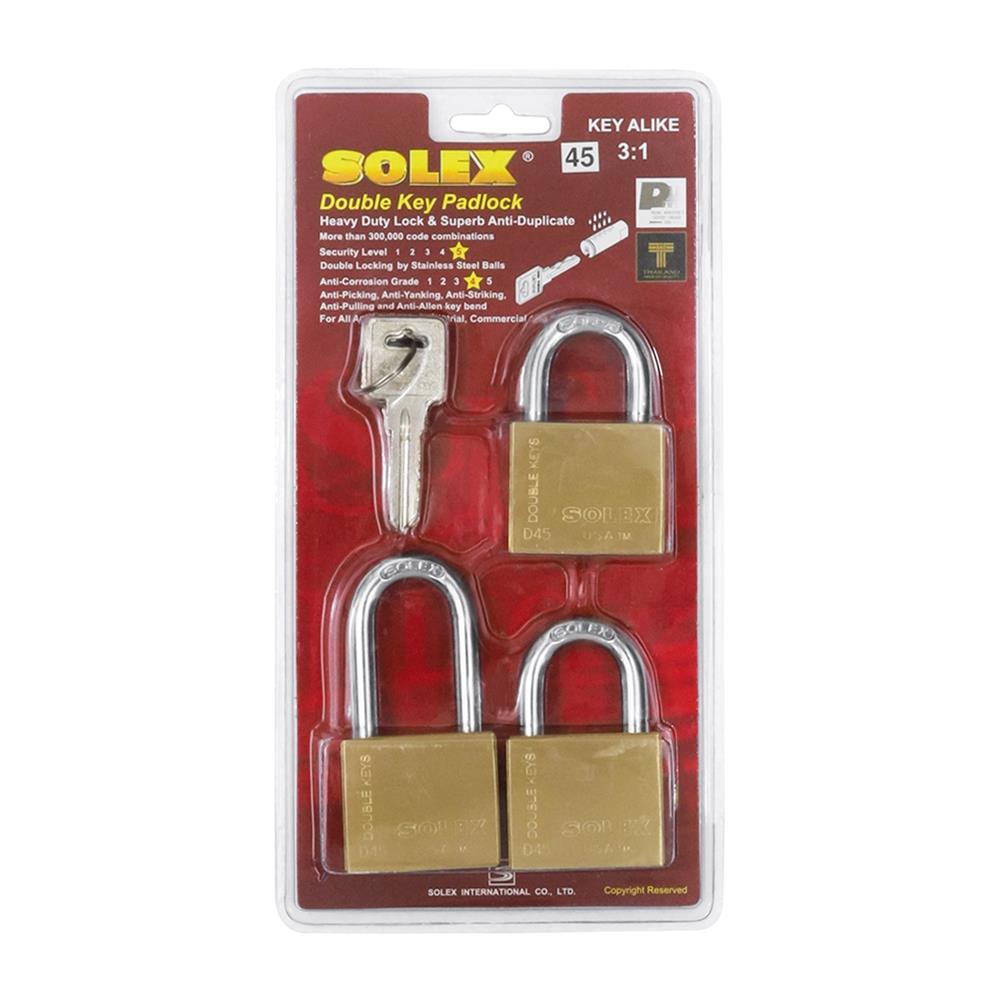 กุญแจคีย์อะไลก์ SOLEX D45 45 มม. สีทองเหลือง 3 ตัว/ชุด