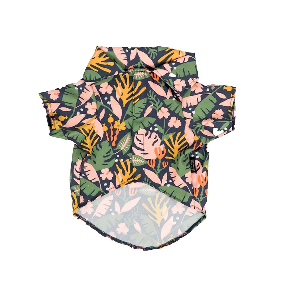 เสื้อเชิ้ตฮาวายสัตว์เลี้ยง CLAWSET BKK ลายดอกไม้ เบอร์ 14 สีกรมท่า