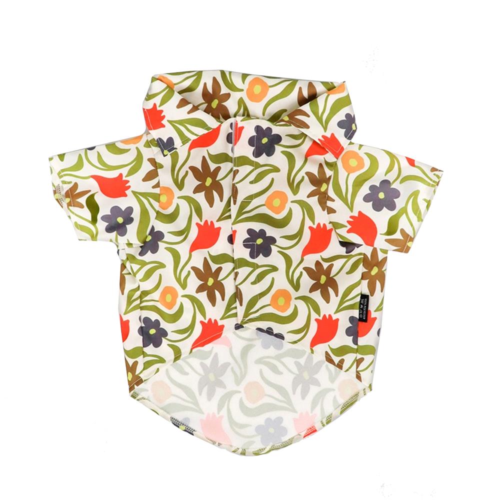 เสื้อเชิ้ตฮาวายสัตว์เลี้ยง CLAWSET BKK ลายดอกไม้ เบอร์ 7 สีครีม