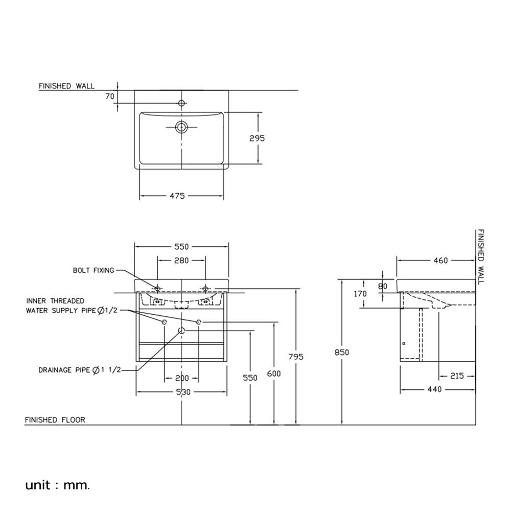 อ่างล้างหน้าแขวน COTTO C01561 สีขาว