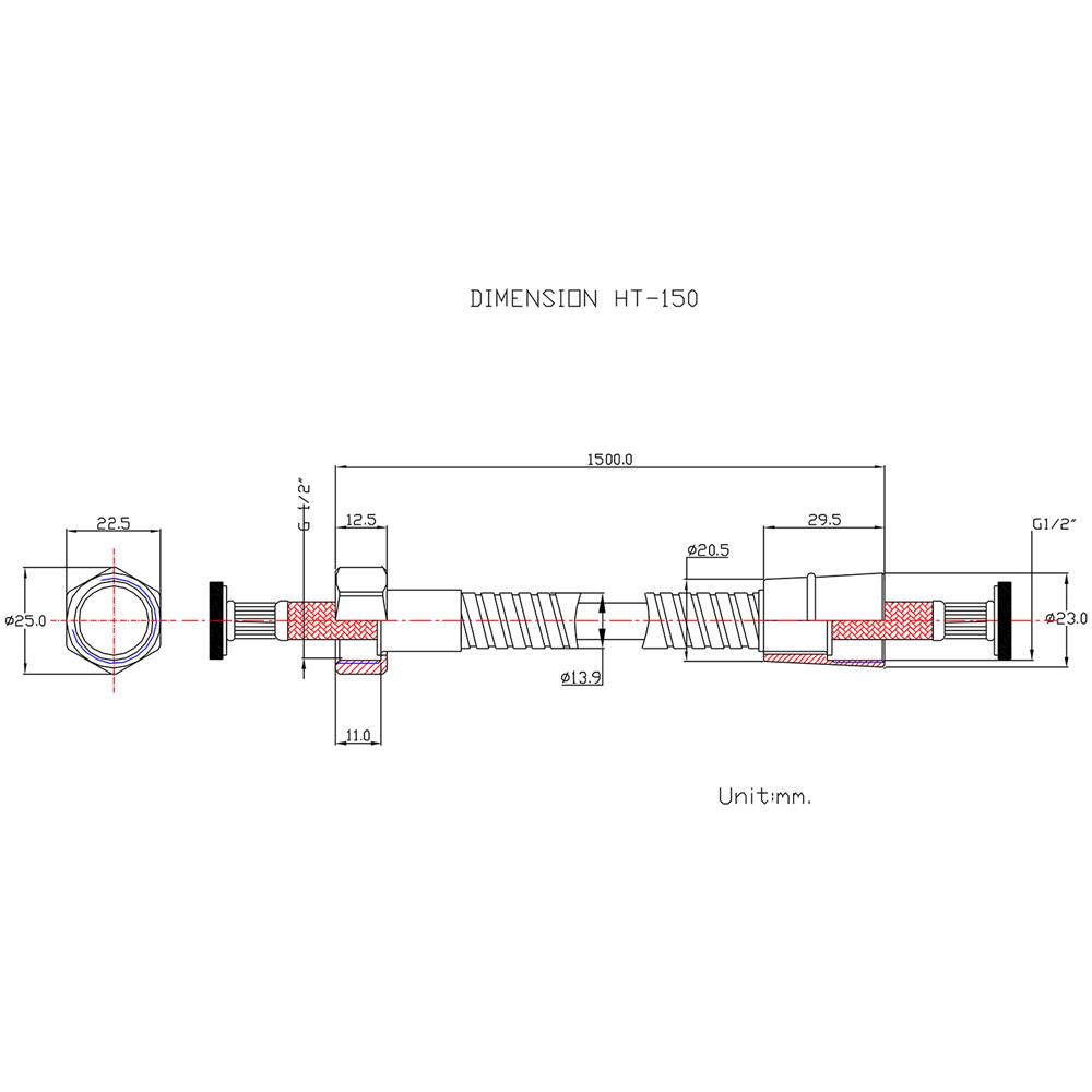 สายฝักบัวสเตนเลส HANG HT-150 150 ซม.