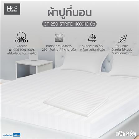 ผ้าปูที่นอน HOME LIVING STYLE CT 250 STRIPE 110X110 นิ้ว แพ็ก 2 ชิ้น สีขาว_7