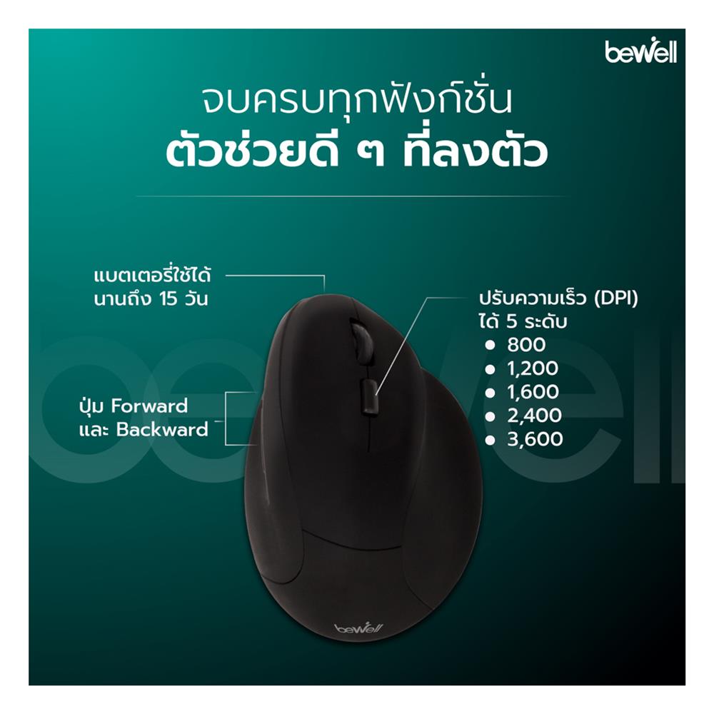 เมาส์ไร้สายเพื่อสุขภาพ BEWELL EC-07 สีดำ