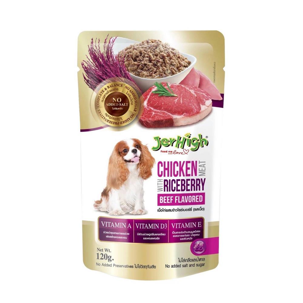 อาหารเปียกสุนัข JERHIGH CHICKEN RICEBERRY BEEF 120 ก.