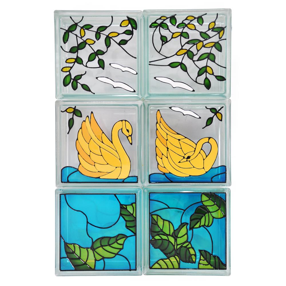 อิฐแก้ว 19x19x8 ซม. ช้างแก้ว ชุดหงษ์ทอง สีทอง