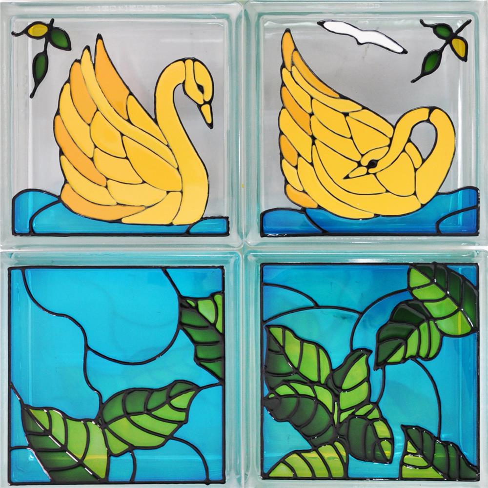 อิฐแก้ว 19x19x8 ซม. ช้างแก้ว ชุดหงษ์ทอง สีทอง