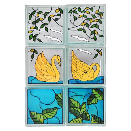 อิฐแก้ว 19x19x8 ซม. ช้างแก้ว ชุดหงษ์ทอง สีทอง_0