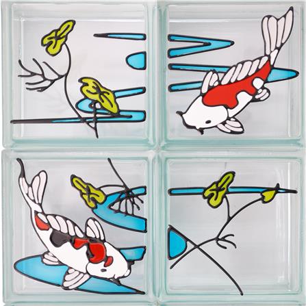 อิฐแก้ว 19x19x8 ซม. ช้างแก้ว ชุดปลาคาร์ฟ สีแดง_1