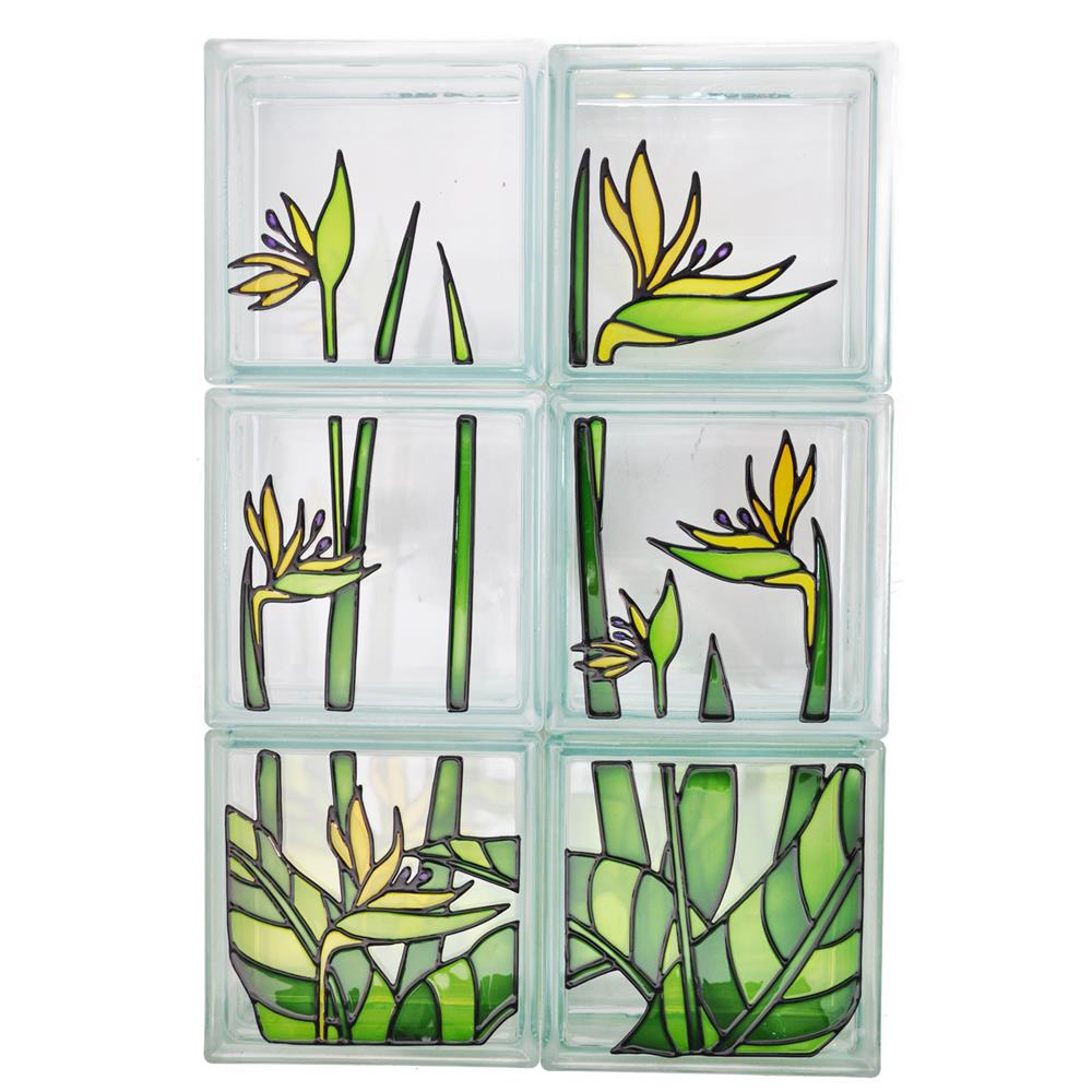 อิฐแก้ว 19x19x8 ซม. ช้างแก้ว ชุดปักษาสวรรค์ สีเขียว