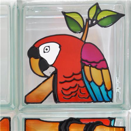 อิฐแก้ว 19x19x8 ซม. ช้างแก้ว ชุดนกแก้วมาคอร์ สีแดง_1