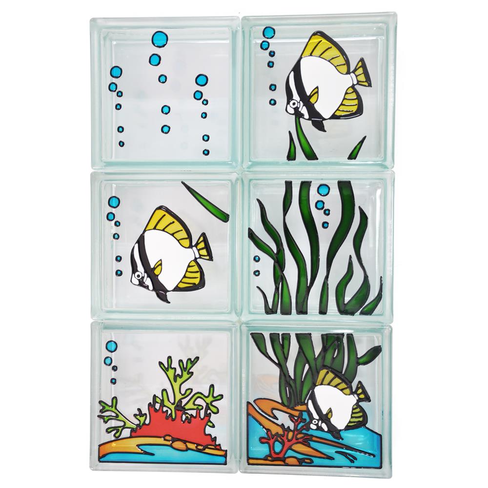 อิฐแก้ว 19x19x8 ซม. ช้างแก้ว ชุดปลาค้างคาวใต้ทะเล สีฟ้า