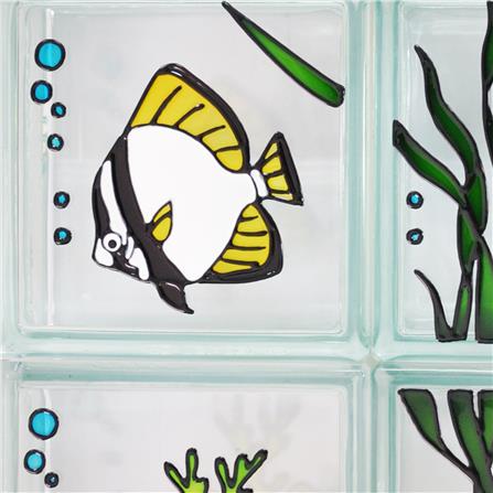 อิฐแก้ว 19x19x8 ซม. ช้างแก้ว ชุดปลาค้างคาวใต้ทะเล สีฟ้า_1