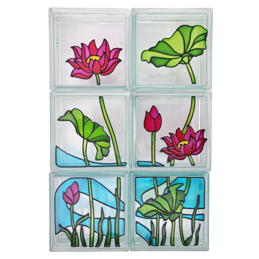 อิฐแก้ว 19x19x8 ซม. ช้างแก้ว ชุดบัวหลวง สีชมพู