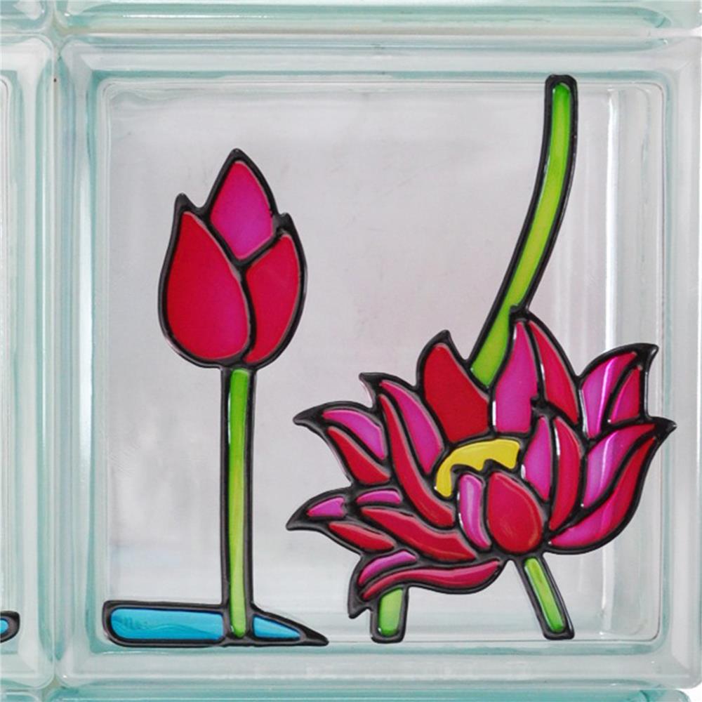 อิฐแก้ว 19x19x8 ซม. ช้างแก้ว ชุดบัวหลวง สีชมพู